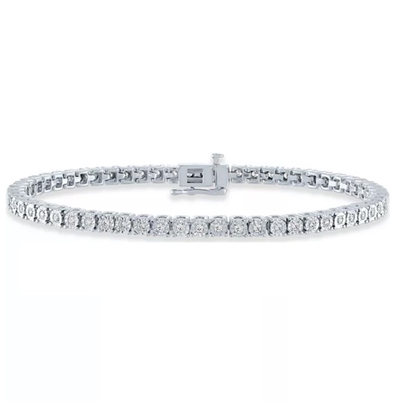 Macys Womens 14K Gold Plated Sterling Silver 1 CTTW Diamond Tennis Bracelet - Picture 1 of 10